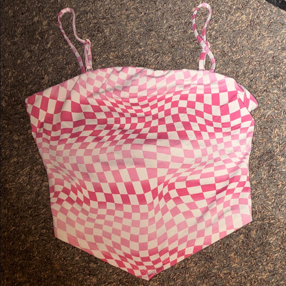 Pink and White Checkered Camisole Top